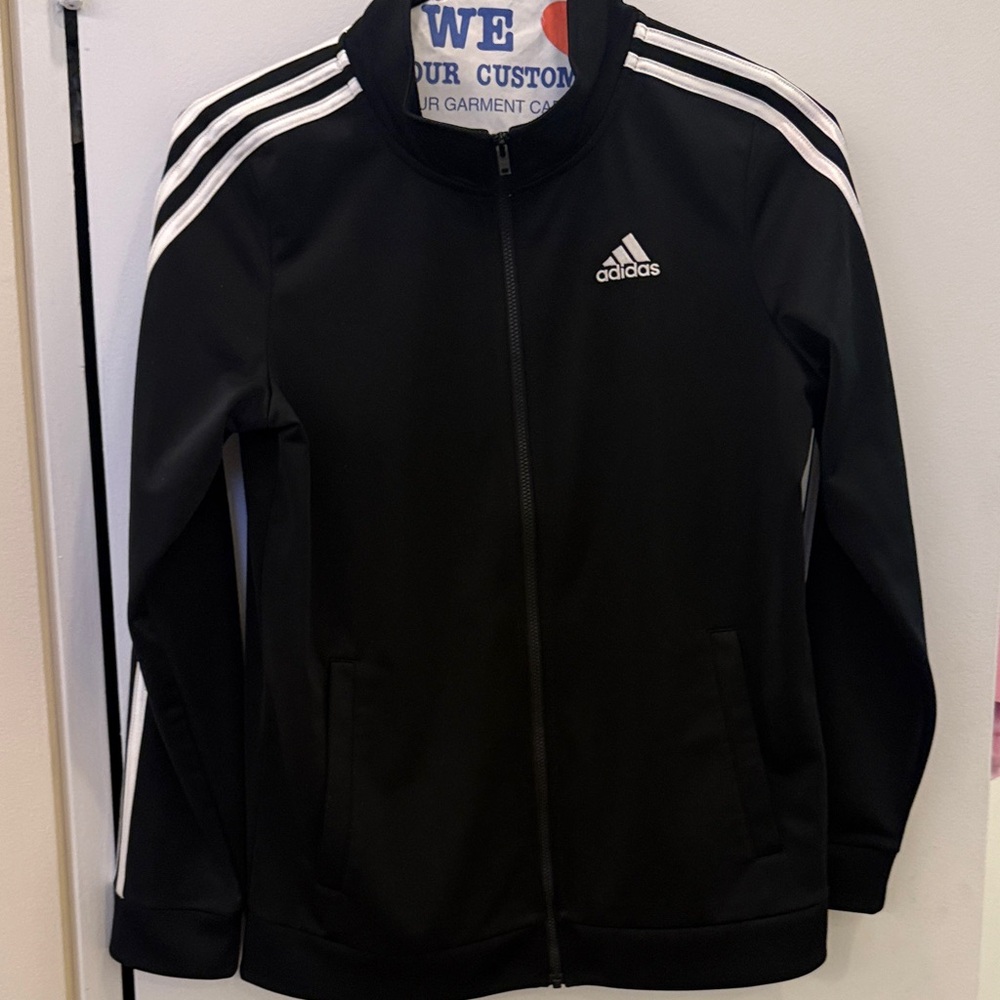 Adidas Kids Black Jacket with White Stripes